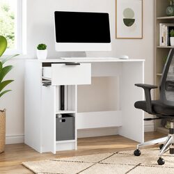 White Computer Desk with Storage Drawers 100x50x75cm