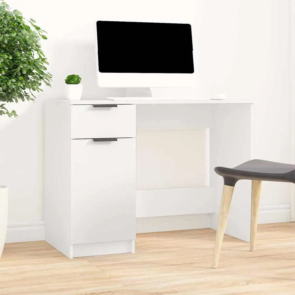 White Computer Desk with Storage Drawers 100x50x75cm