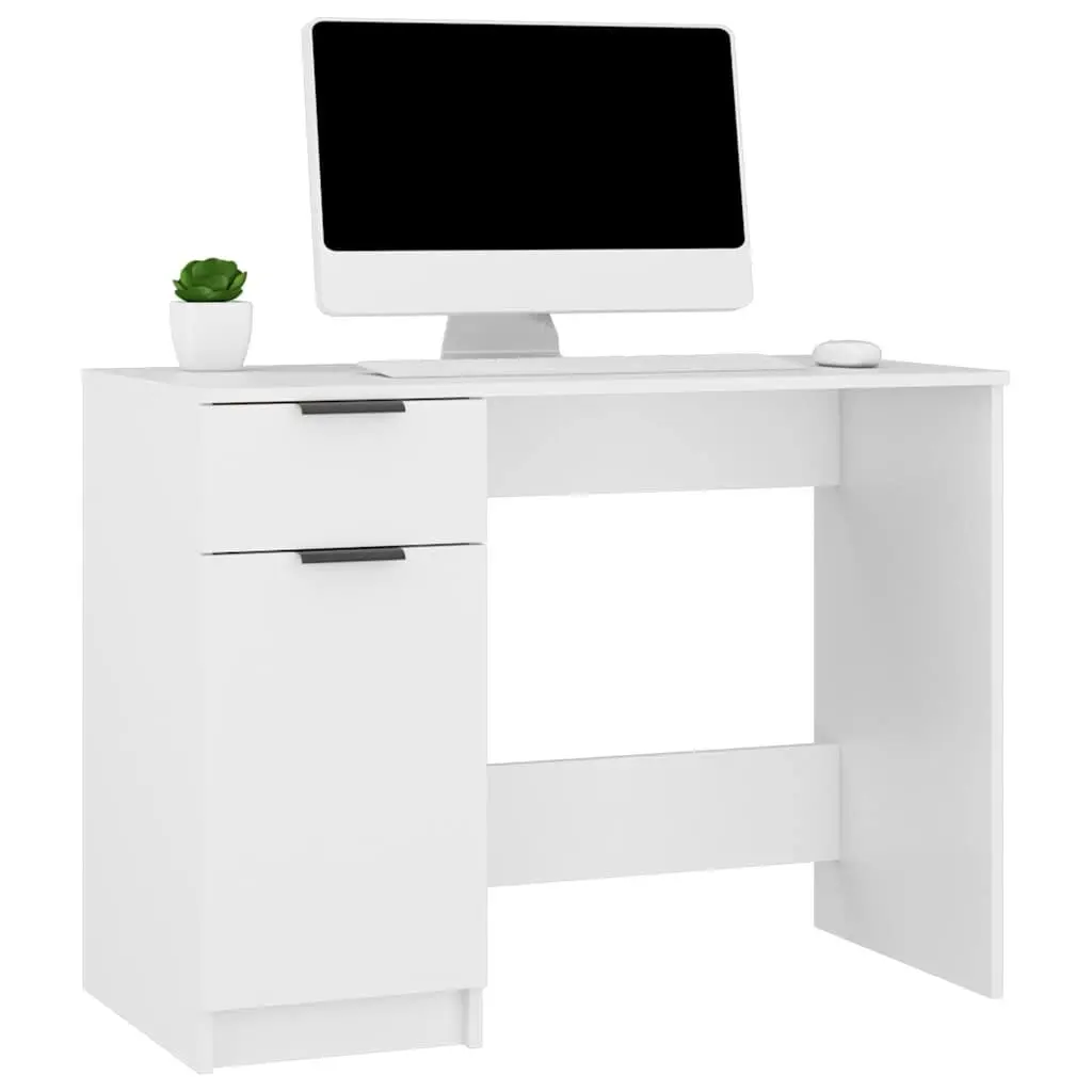 White Computer Desk with Storage Drawers 100x50x75cm