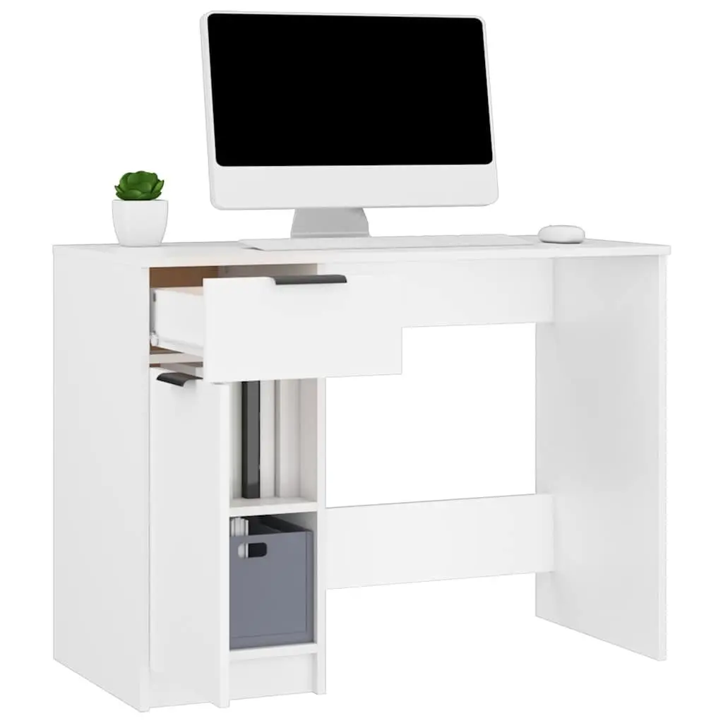 White Computer Desk with Storage Drawers 100x50x75cm