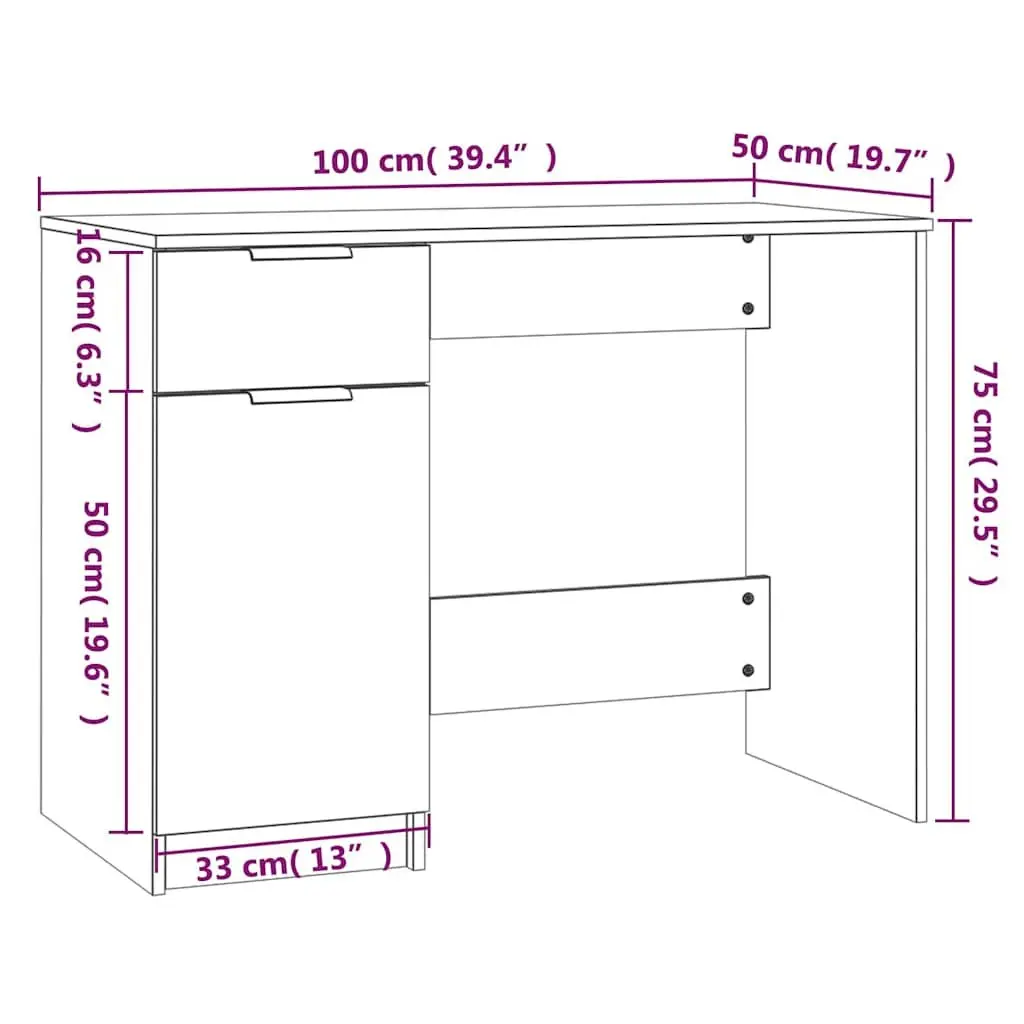White Computer Desk with Storage Drawers 100x50x75cm