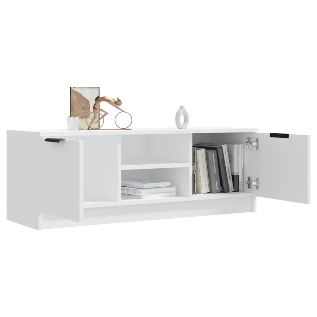 TV Cabinet White 102x35x36.5 cm Engineered Wood Storage Unit with Open Closed Compartments