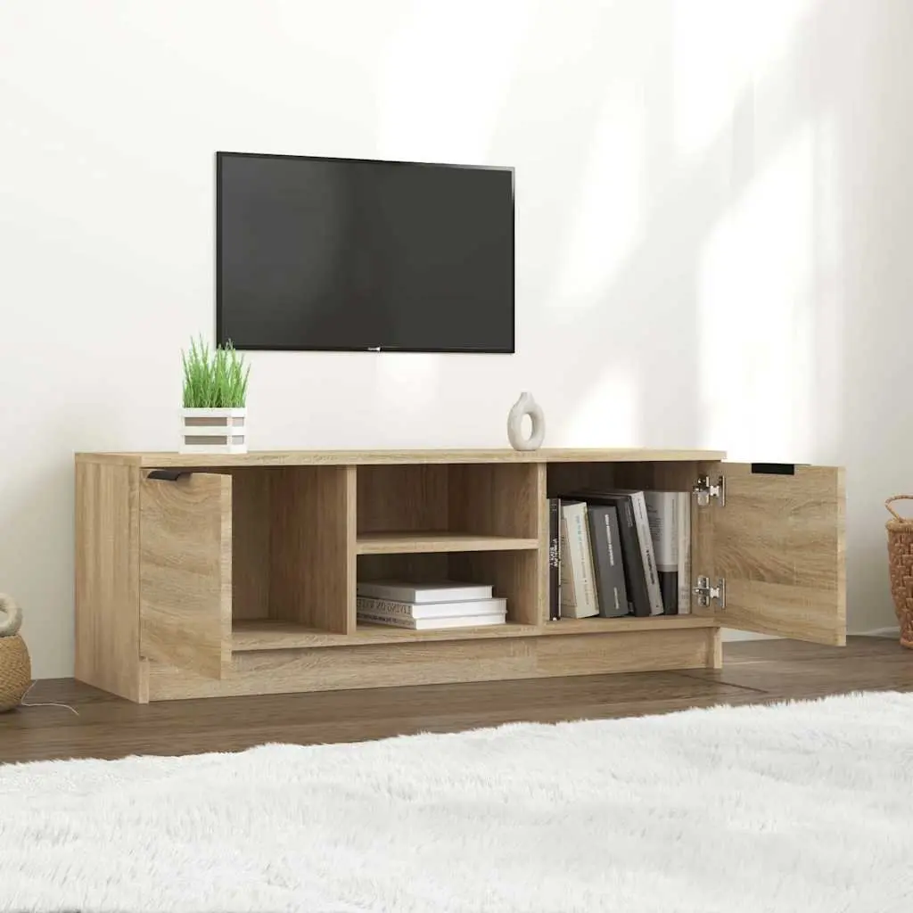 TV Cabinet Brown 102x35x36.5 cm Engineered Wood Living Room Storage Unit with Open Closed Compartments