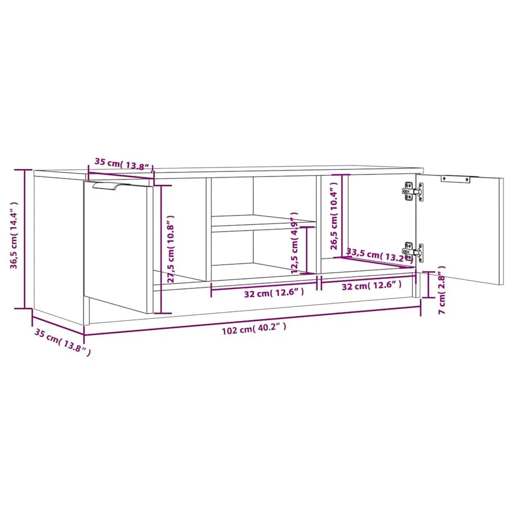 TV Cabinet Brown 102x35x36.5 cm Engineered Wood Living Room Storage Unit with Open Closed Compartments
