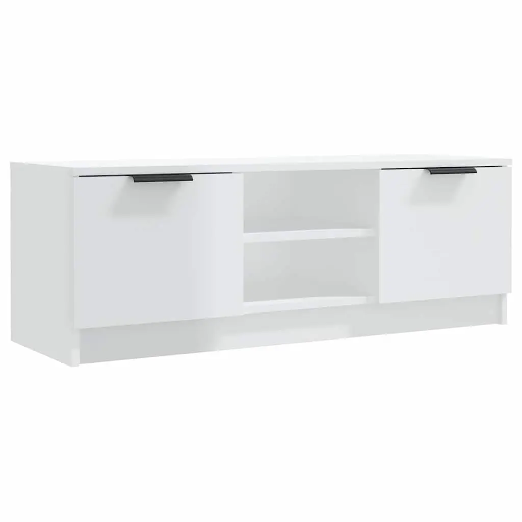 TV Cabinet White High Gloss 102cm Engineered Wood with Open Closed Compartments