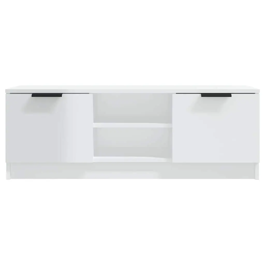 TV Cabinet White High Gloss 102cm Engineered Wood with Open Closed Compartments
