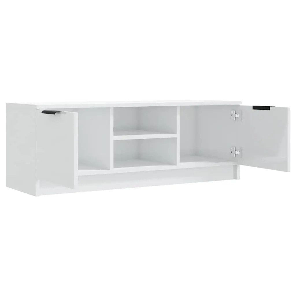 TV Cabinet White High Gloss 102cm Engineered Wood with Open Closed Compartments