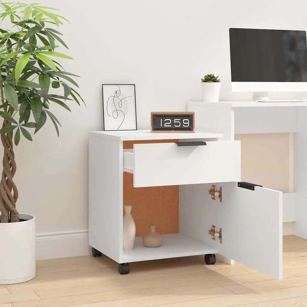 Mobile File Cabinet with Wheels White Storage Desk Organizer 45x38x54cm