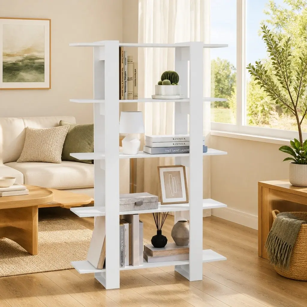 White Book Cabinet Room Divider Shelving Unit 100x30x160cm Storage Organizer