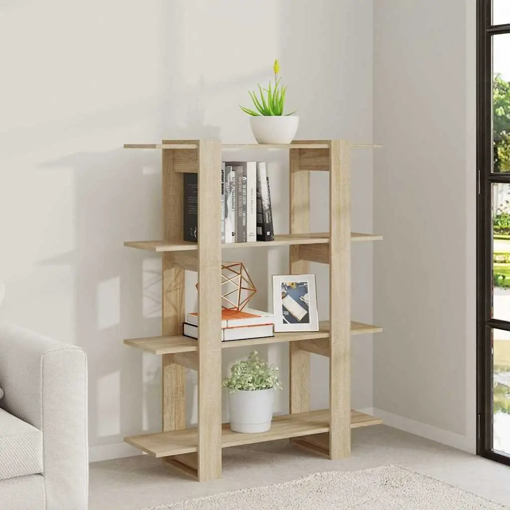 Book Cabinet Room Divider Shelving Unit Storage Bookcase Sonoma Oak Brown 100W x 30D x 123.5H cm