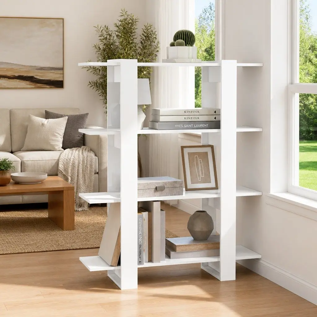 Book Cabinet Room Divider High Gloss White 100 x 30 x 123.5 cm Storage Shelving Unit