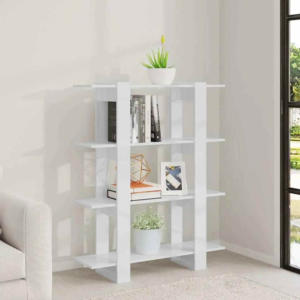 Book Cabinet Room Divider High Gloss White 100 x 30 x 123.5 cm Storage Shelving Unit