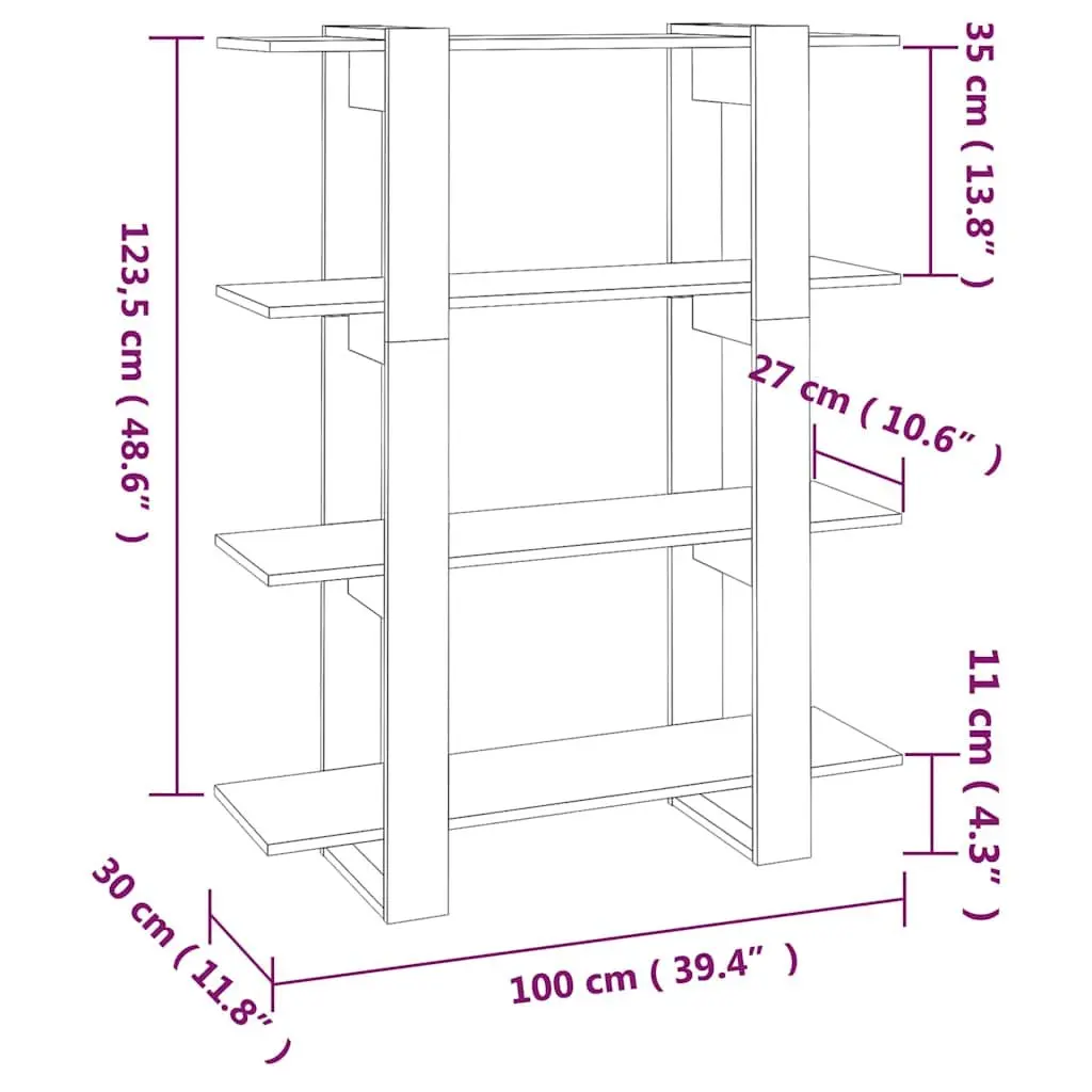 Book Cabinet Room Divider High Gloss White 100 x 30 x 123.5 cm Storage Shelving Unit