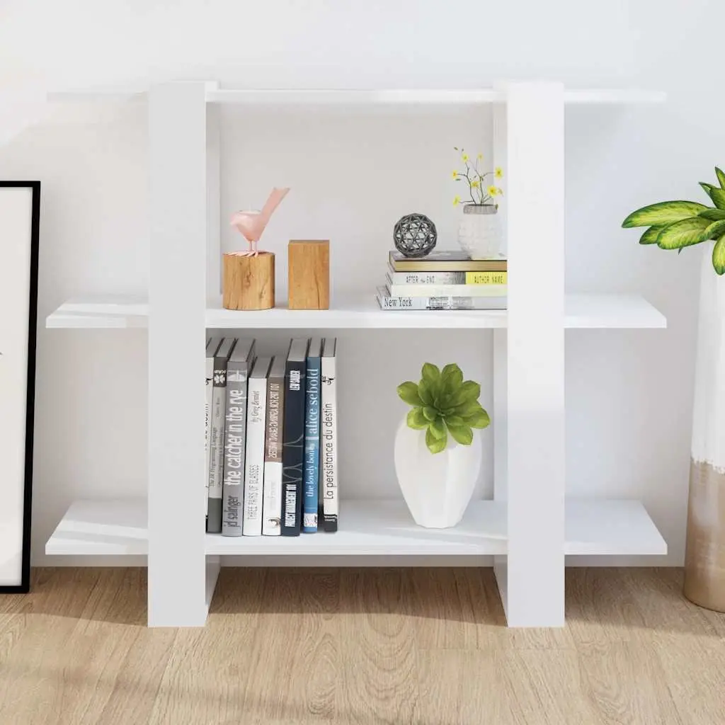 Book Cabinet High Gloss White 100W x 30D x 87H cm Storage Organiser Room Divider