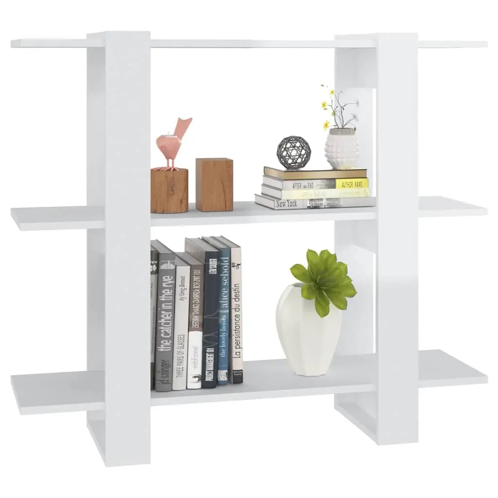 Book Cabinet High Gloss White 100W x 30D x 87H cm Storage Organiser Room Divider