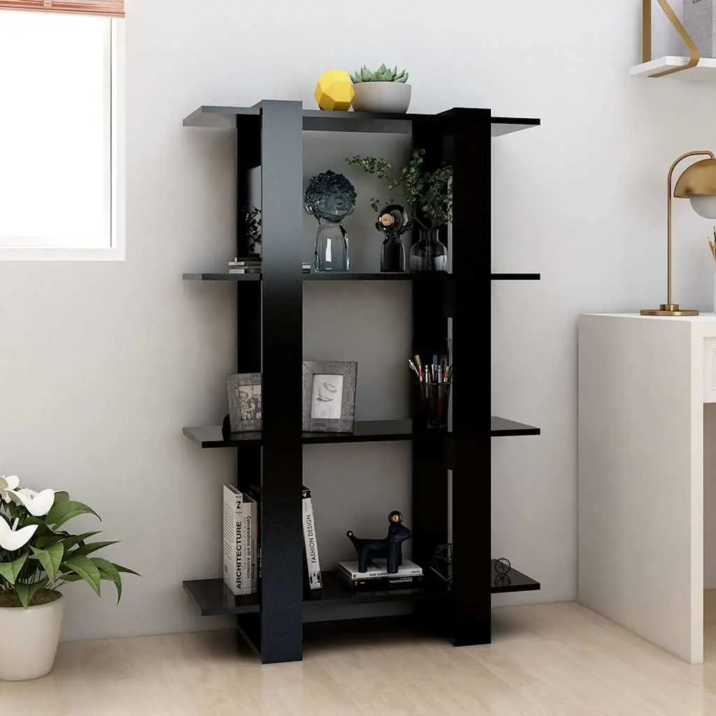 Wooden Book Shelf Room Divider Storage Organizer Black 80cm Wide 30cm Deep 123.5cm High