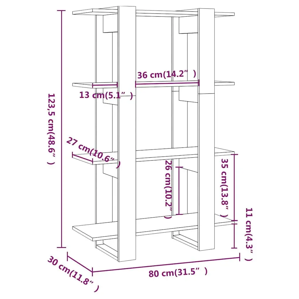 Wooden Book Cabinet Room Divider Bookshelf Storage Organiser Brown 80L x 30W x 123.5H cm