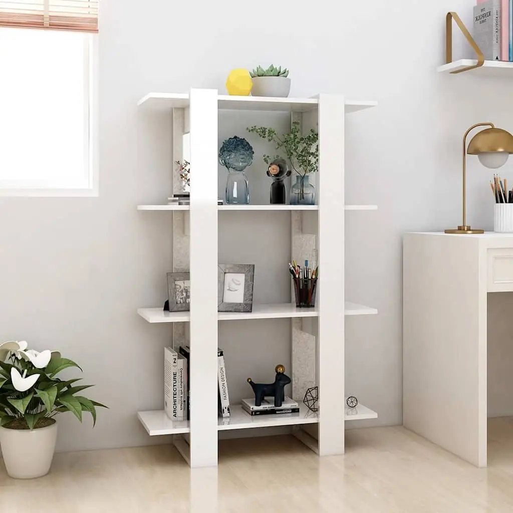 Book Cabinet High Gloss White Room Divider 80x30x123.5cm Wooden Storage Shelving Unit