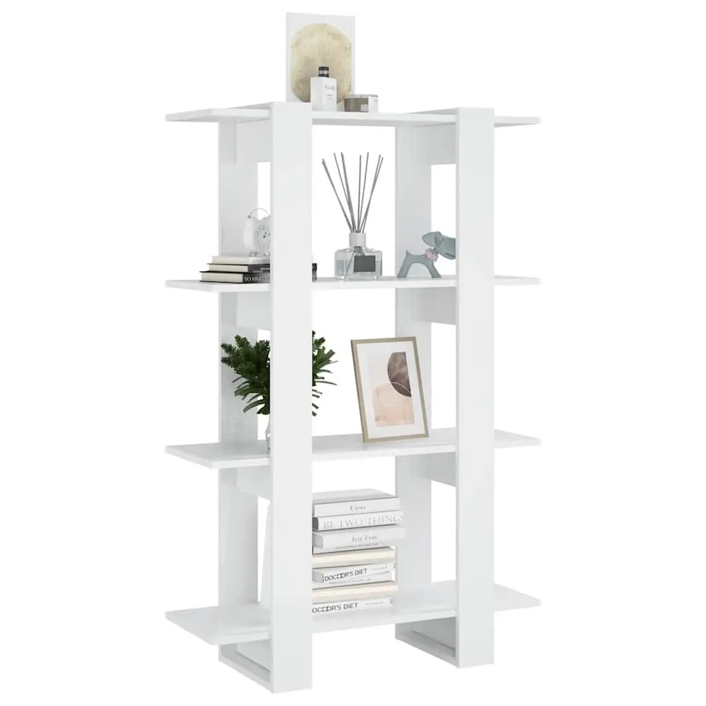 Book Cabinet High Gloss White Room Divider 80x30x123.5cm Wooden Storage Shelving Unit