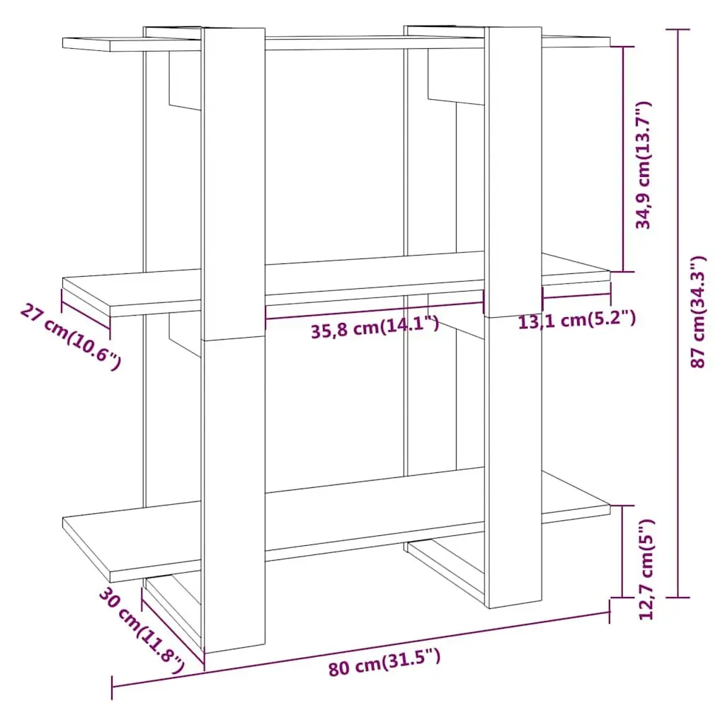 Book Cabinet Room Divider Wooden Shelf Storage Organizer Brown 80 x 30 x 87 cm