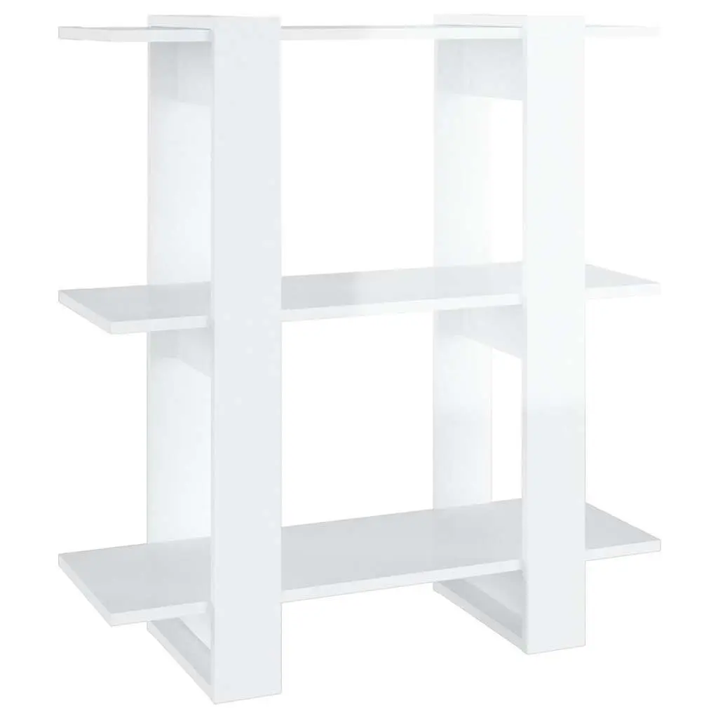 Wooden Bookcase High Gloss White Room Divider Storage Shelving 80W x 30D x 87H cm