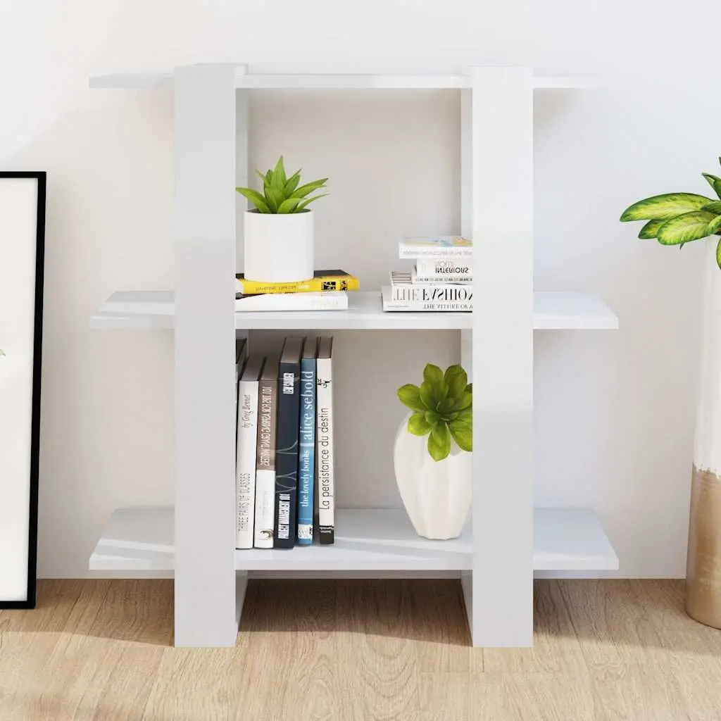 Wooden Bookcase High Gloss White Room Divider Storage Shelving 80W x 30D x 87H cm