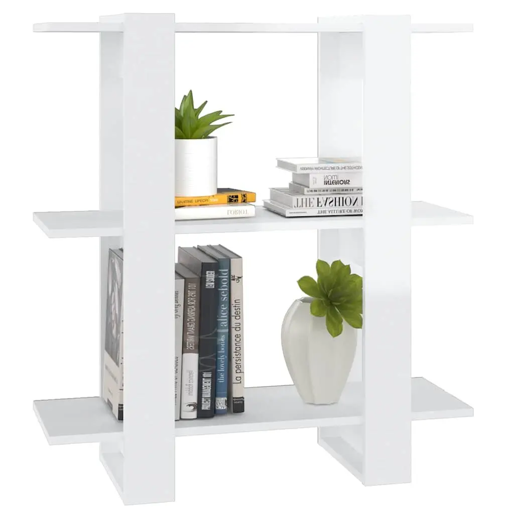 Wooden Bookcase High Gloss White Room Divider Storage Shelving 80W x 30D x 87H cm