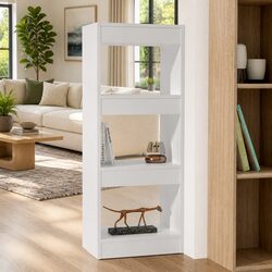 White Engineered Wood Book Cabinet and Room Divider