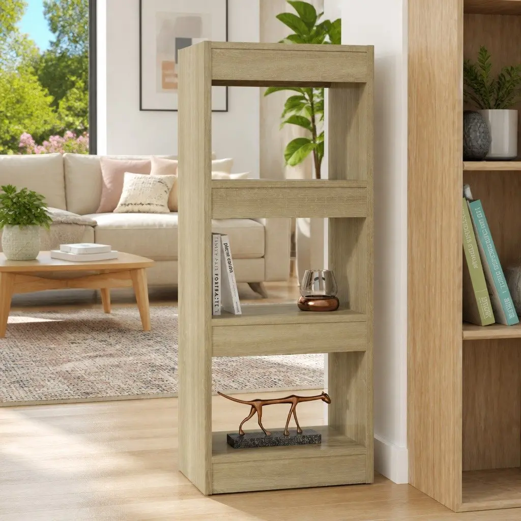Book Cabinet Room Divider Brown Wooden Shelving Unit Storage Organiser