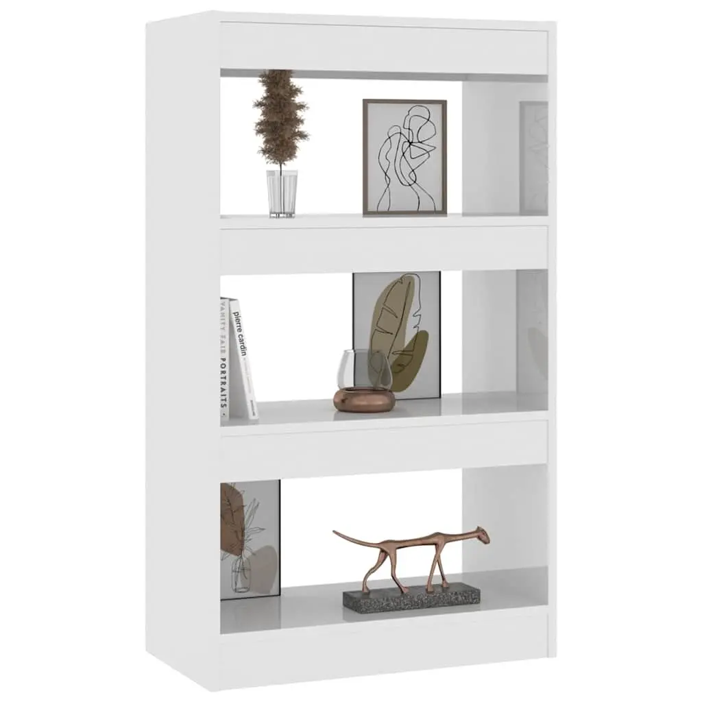 Book Cabinet Room Divider High Gloss White Storage Unit 60W x 30D x 103H cm Engineered Wood
