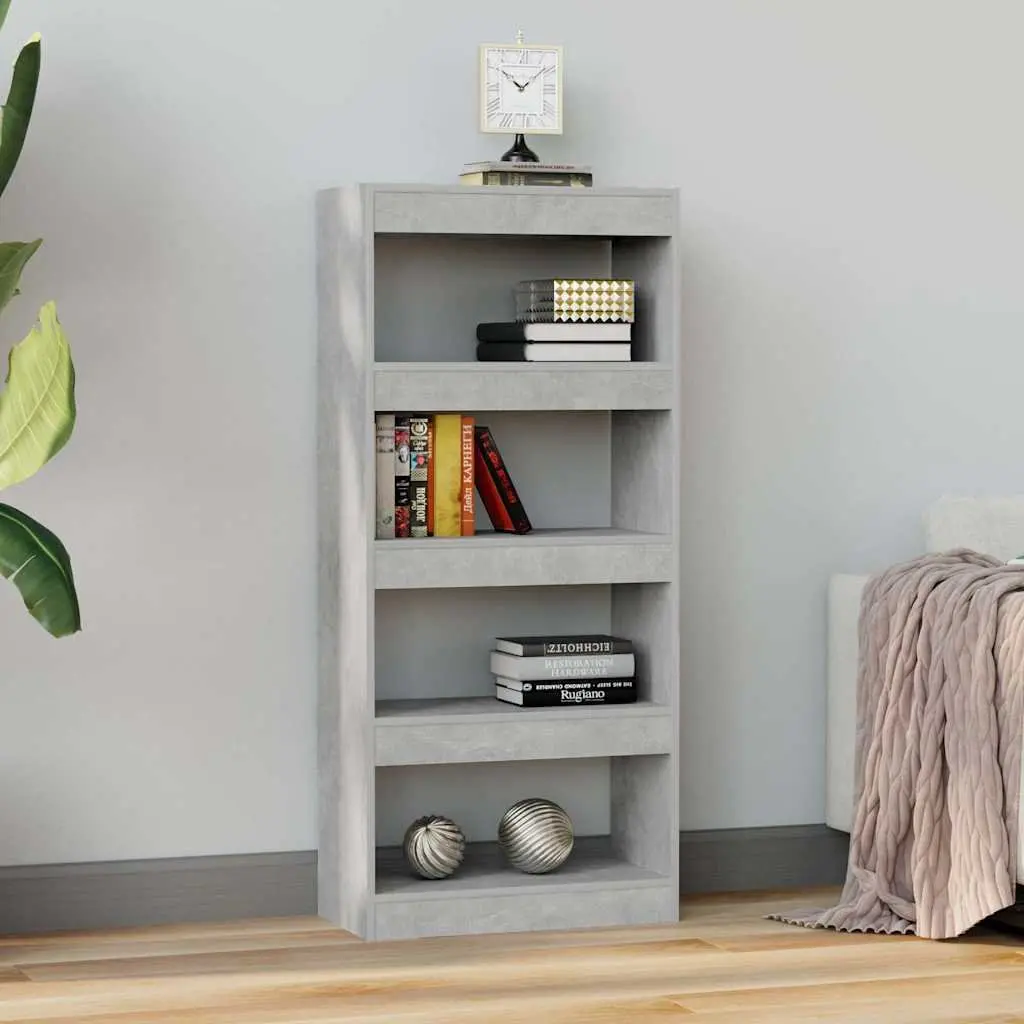 Engineered Wood Bookcase Room Divider Grey Shelving Unit Storage Display 60W x 30D x 135H cm