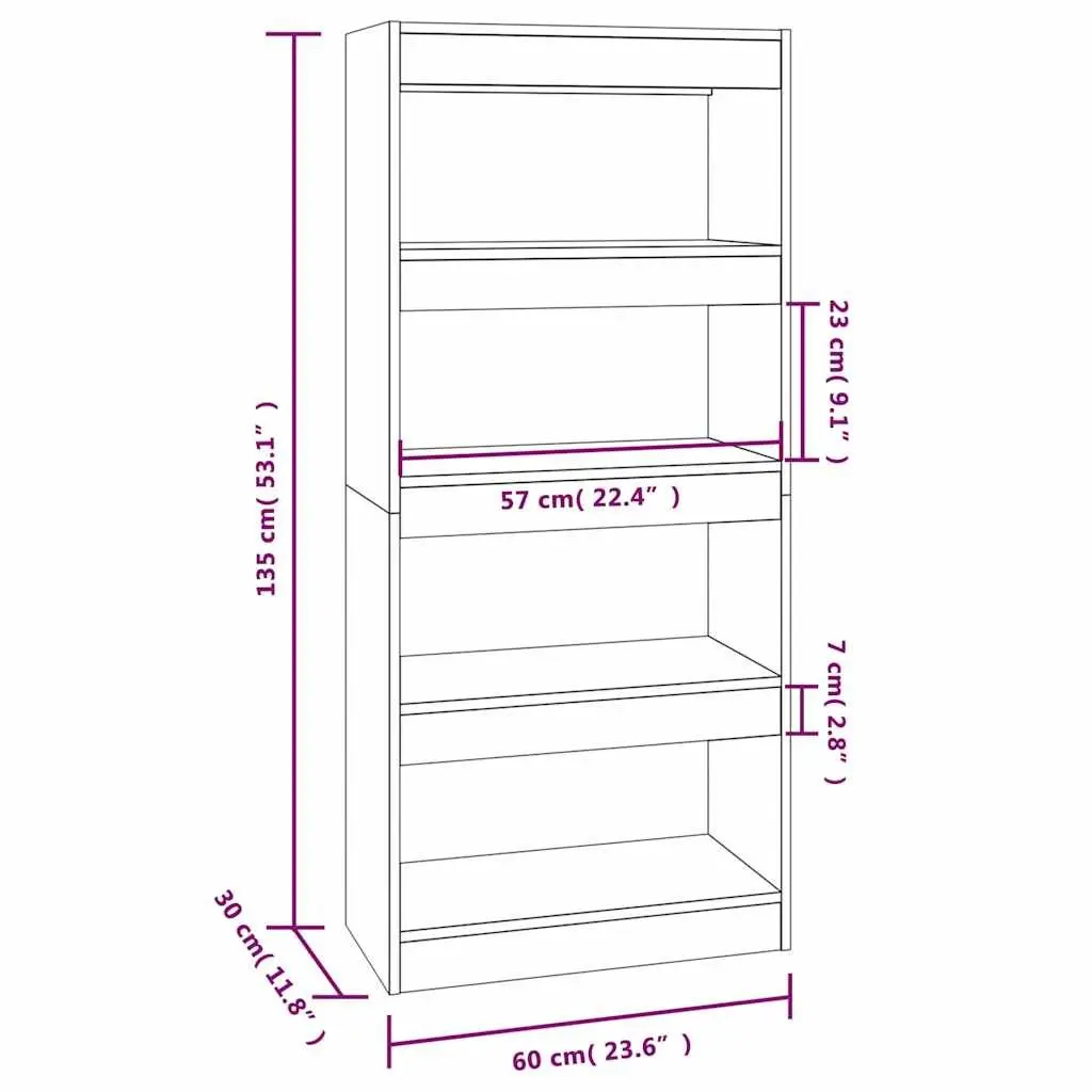 Engineered Wood Bookcase Room Divider Grey Shelving Unit Storage Display 60W x 30D x 135H cm