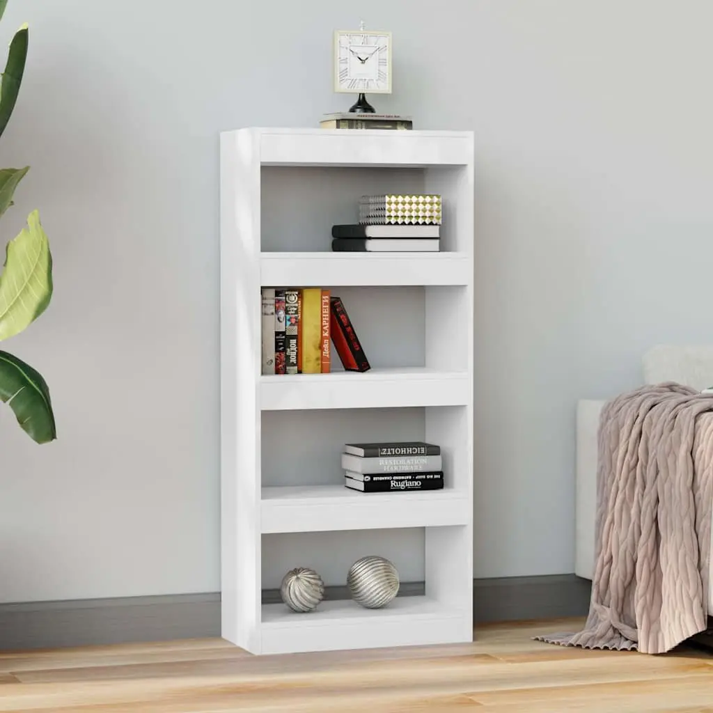 Room Divider Book Storage Cabinet White High Gloss Engineered Wood 60x30x135cm