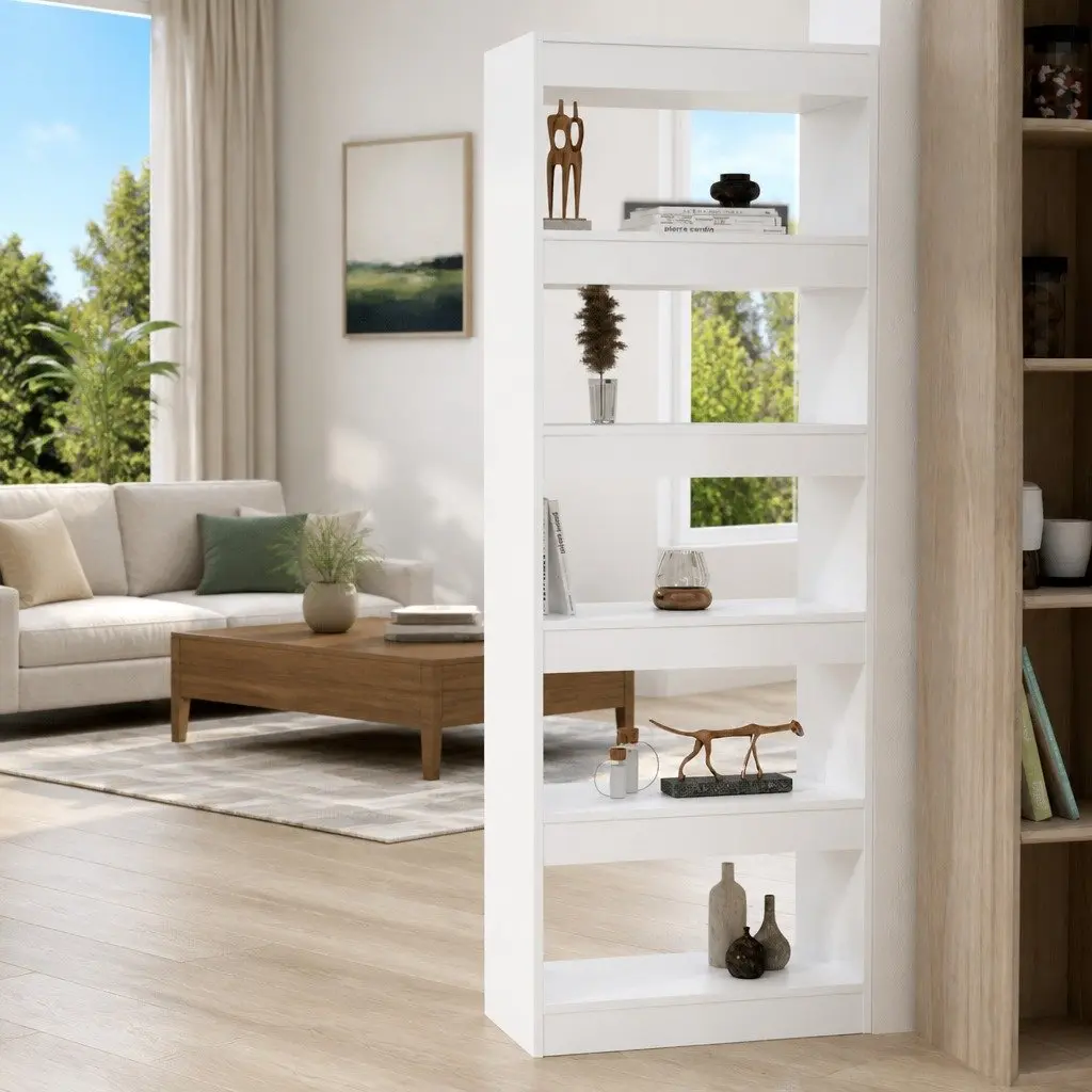 White Engineered Wood Book Cabinet Room Divider 60x30x166 cm