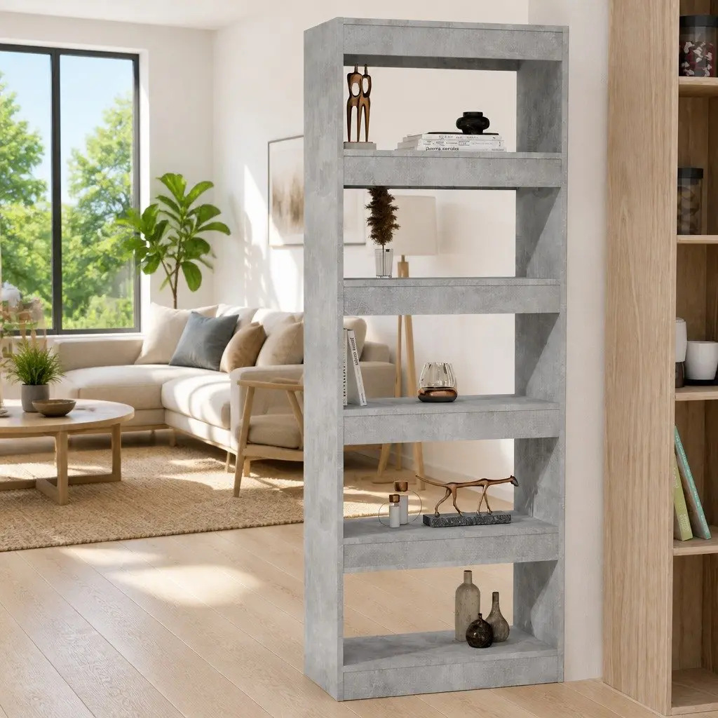 Book Cabinet Room Divider Grey 60x30x166cm Engineered Wood Shelving Storage