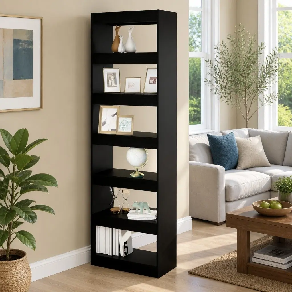 Wooden Book Cabinet Room Divider Shelving Unit Black 60W x 30D x 198H cm