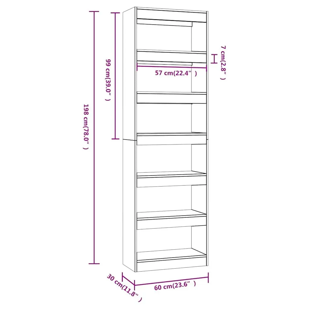 Wooden Book Cabinet Room Divider Shelving Unit Black 60W x 30D x 198H cm