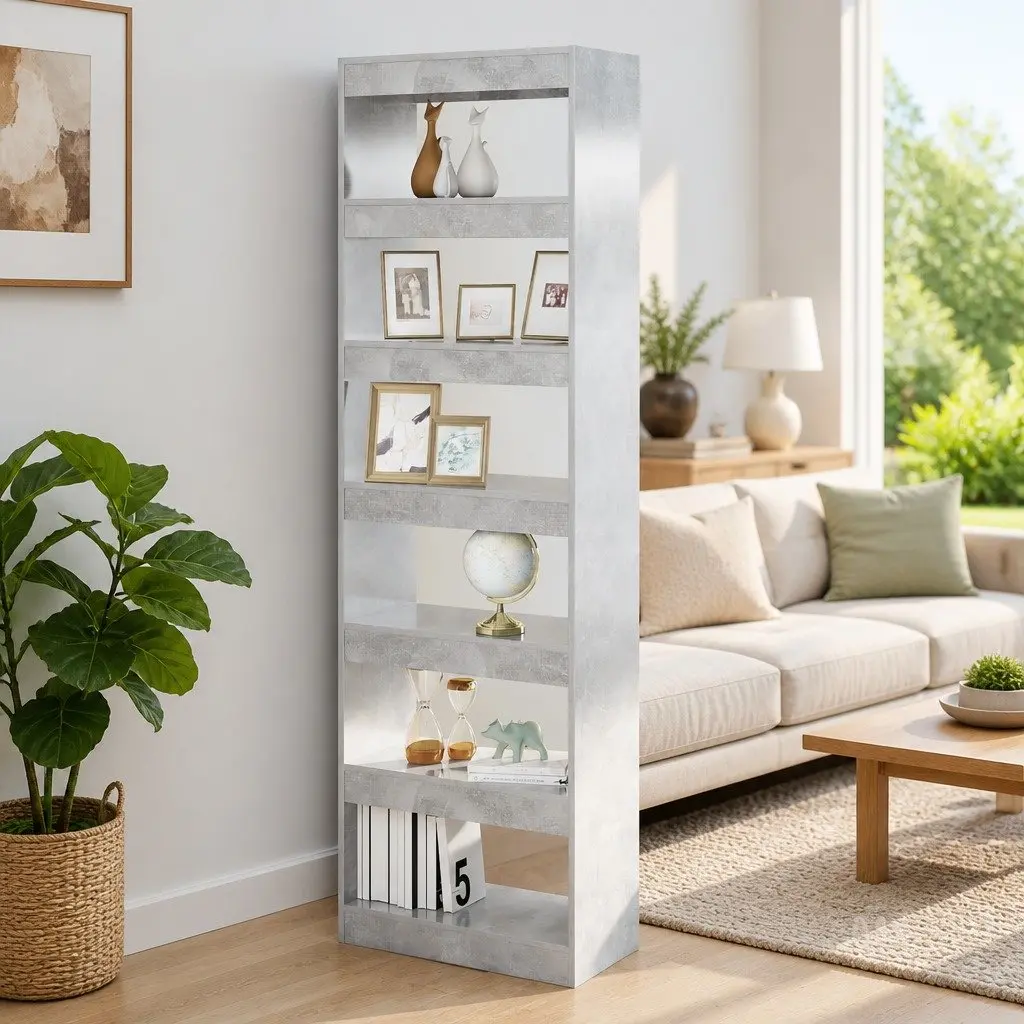 Grey Book Cabinet Room Divider Shelving Unit 60x30x198cm