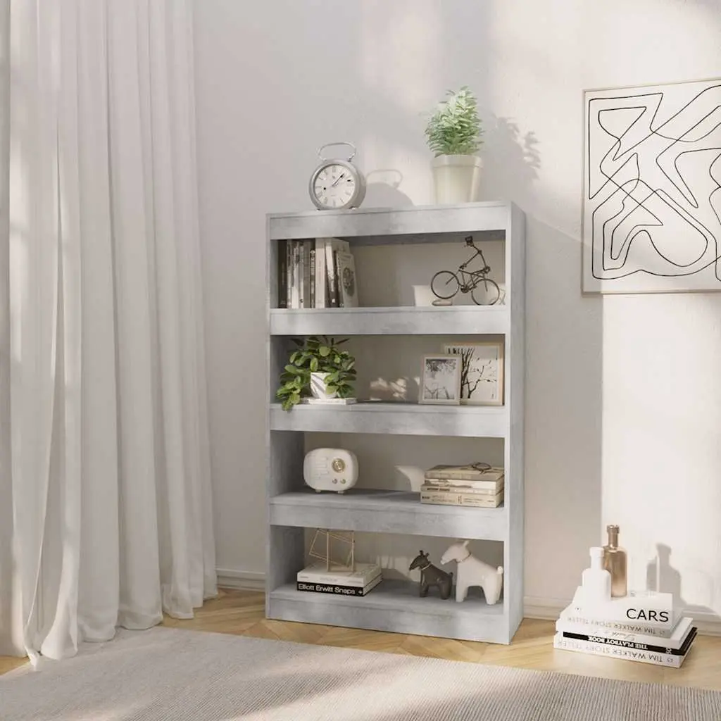 Bookshelf Room Divider Grey Engineered Wood Storage Unit 80W x 30D x 135H cm