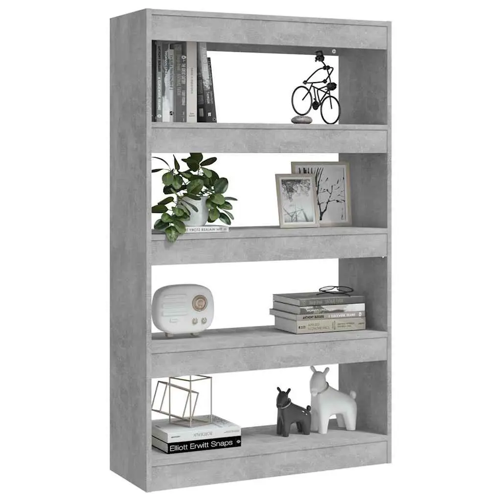 Bookshelf Room Divider Grey Engineered Wood Storage Unit 80W x 30D x 135H cm