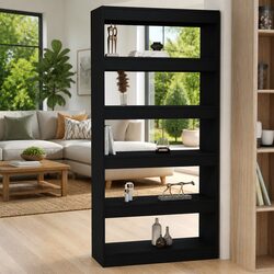 Elegant Black Engineered Wood Book Cabinet Room Divider