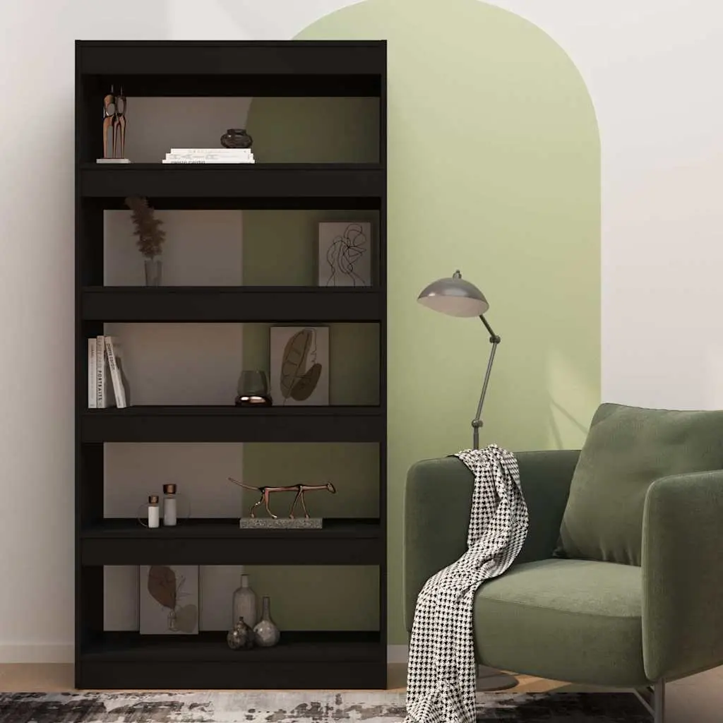 Black Engineered Wood Book Cabinet Room Divider