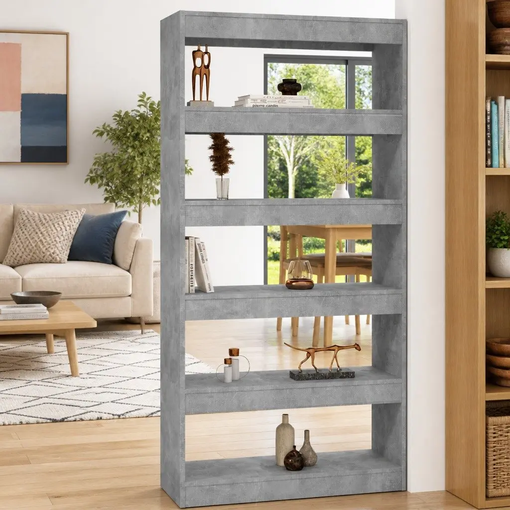 Grey Engineered Wood Book Cabinet and Room Divider