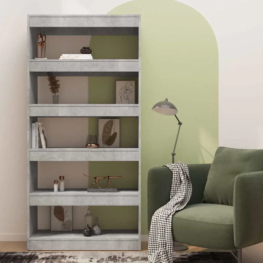 Grey Engineered Wood Book Cabinet and Room Divider