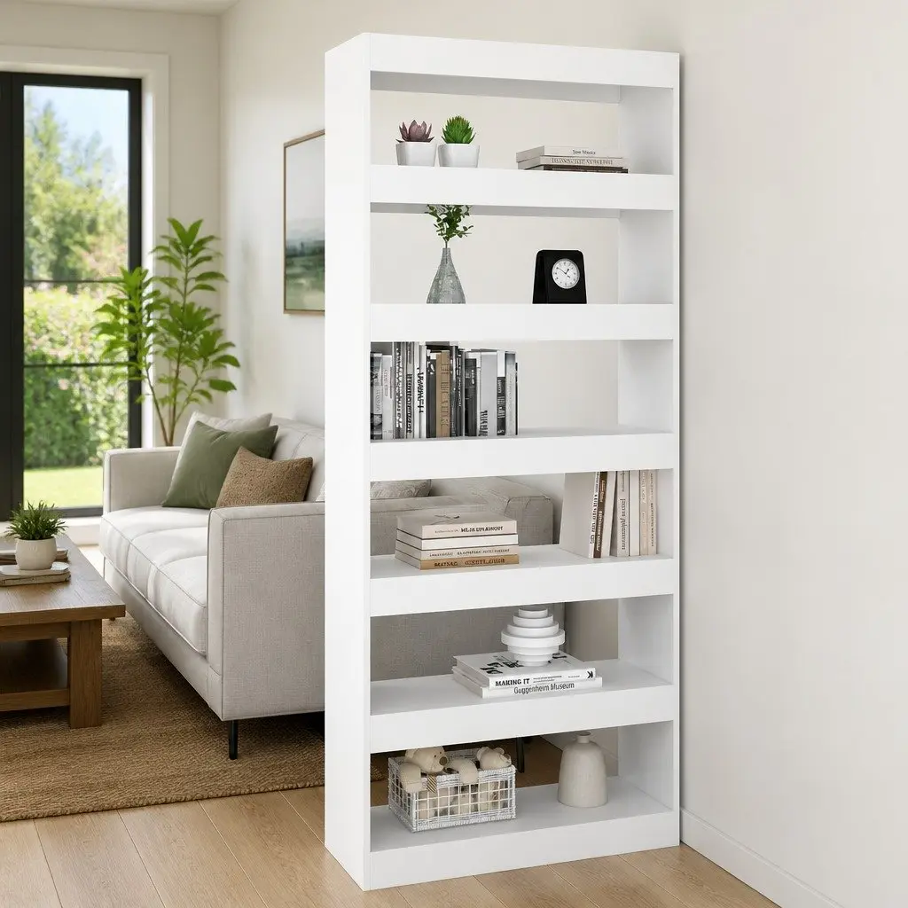 White Engineered Wood Book Cabinet Room Divider 80x30x198cm