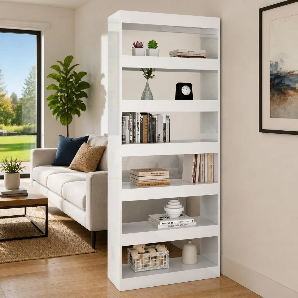High Gloss White Book Cabinet Room Divider 80x30x198 cm