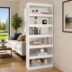 High Gloss White Book Cabinet Room Divider 80x30x198 cm
