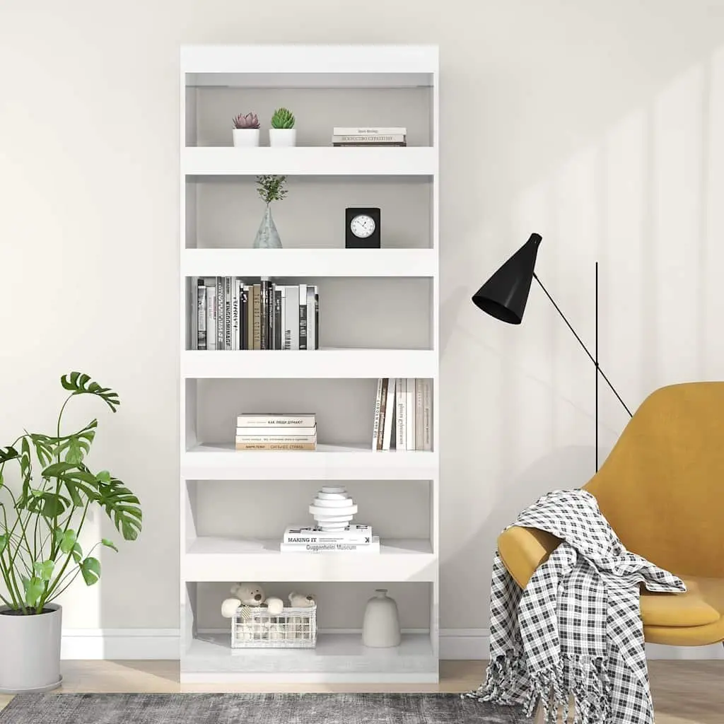 High Gloss White Book Cabinet Room Divider 80x30x198 cm