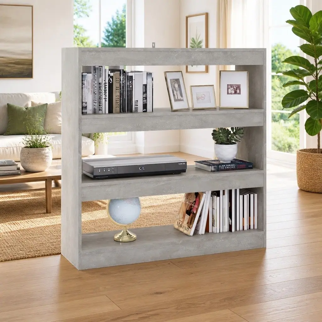 Grey Storage Shelf Room Divider Book Cabinet Living Space 100W x 30D x 103H cm