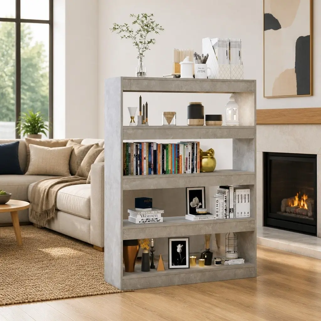 Grey Book Cabinet and Room Divider with Shelves